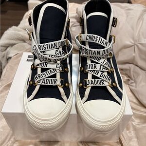 Dior Women's Navy and White High-Top Sneakers